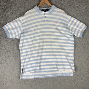 Vintage Polo Ralph Lauren Made In USA Blue White Striped XL Pink Pony Shirt READ